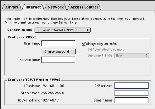 Airport Base Station Admin Utility - Internet Tab