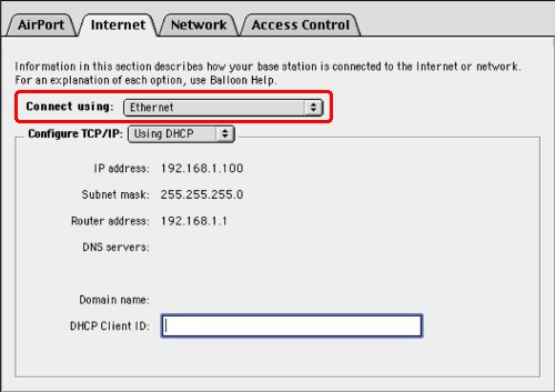 Internet Tab - OS 9 Airport Admin Utility