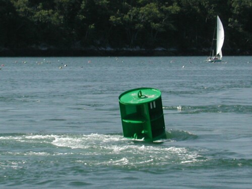 Buoy under water near Seal Cove from Prout Escale catamaran