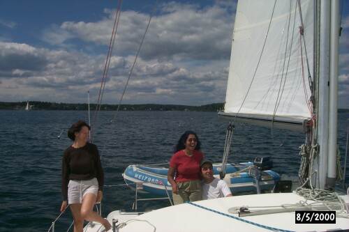 Tatiana, Shoma, and Georges on Prout Escale catamaran
