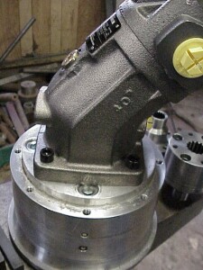 Hydraulic motor mounted on re-machined mounting base for our Prout Escale catamaran