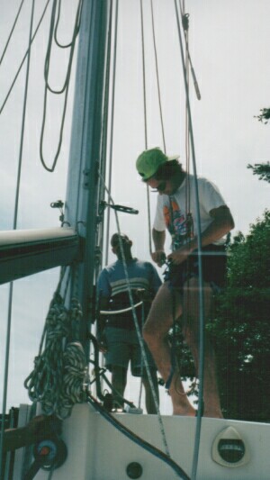 Preparing to go aloft on our Prout Escale catamaran