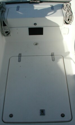 Closed Engine Hatch on our Prout Escale catamaran