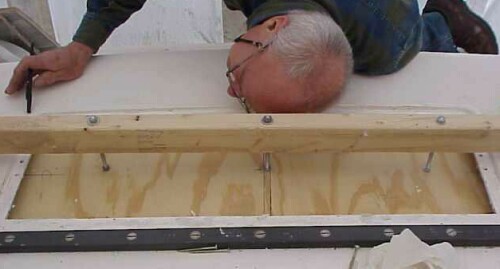 Measuring furnace hatch on our Prout Escale Catamaran