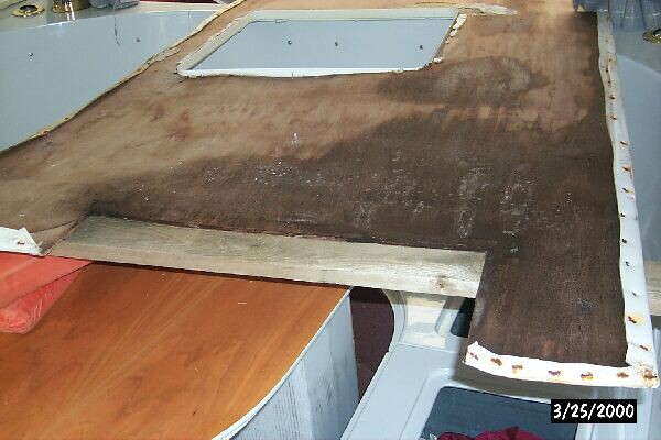 Destroyed headliner in Prout Escale Catamaran
