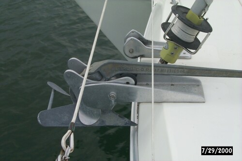 Anchor in Bow Roller on our Prout Escale Catamaran